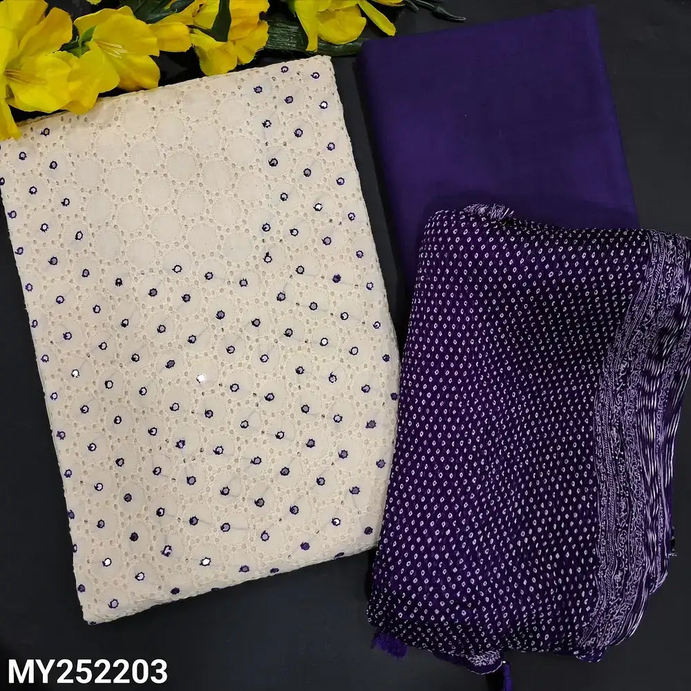 Half white schiffli embroidered cotton salwar material my252203-Neidhal