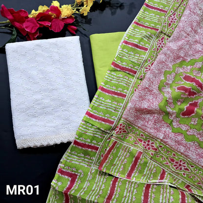 Half white schiffli embroidered silk cotton salwar material mr01-Neidhal