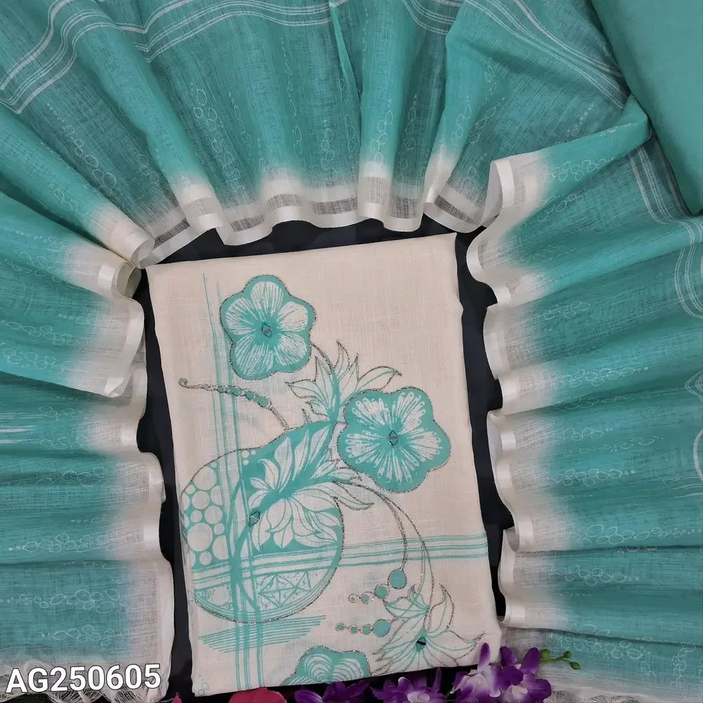 Half white semi linen salwar material ag250605-Neidhal