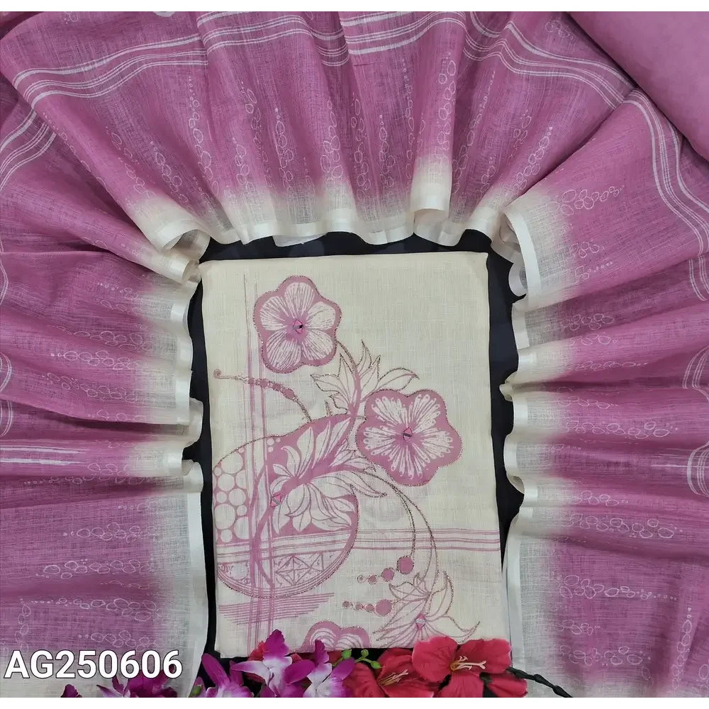 Half white semi linen salwar material ag250606-Neidhal