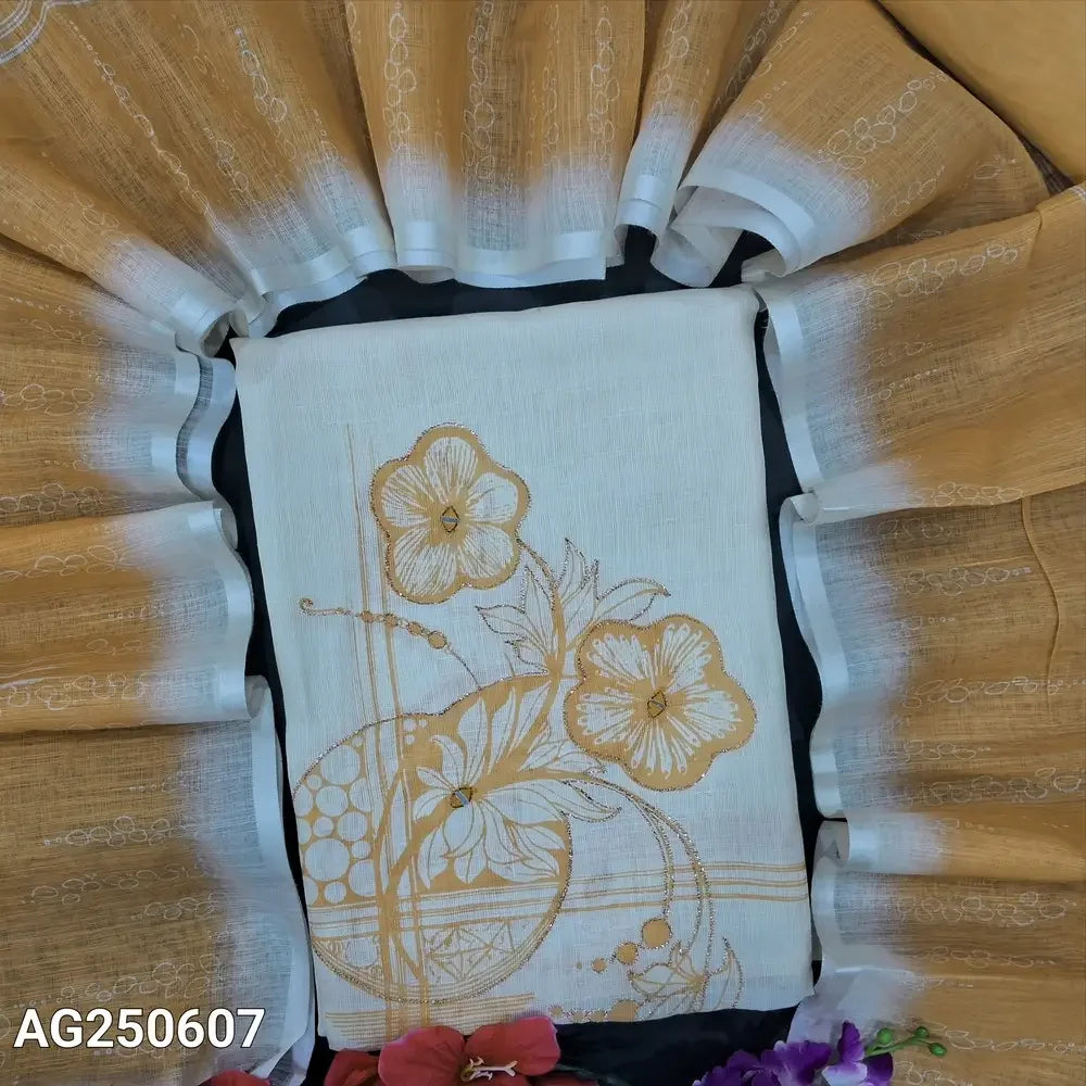 Half white semi linen salwar material ag250607-Neidhal