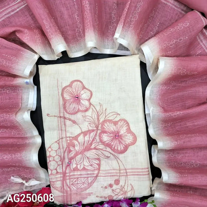 Half white semi linen salwar material ag250608-Neidhal