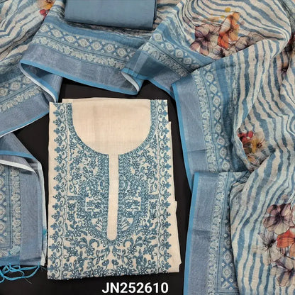 Half white semi linen salwar material jn252610-Neidhal