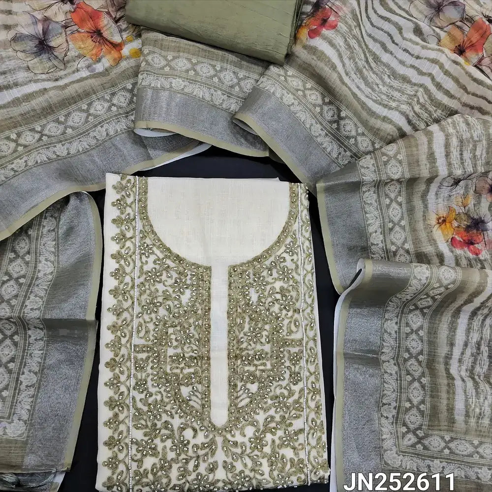 Half white semi linen salwar material jn252611-Neidhal