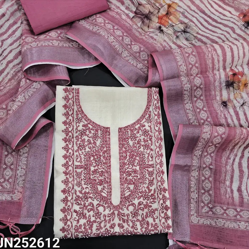 Half white semi linen salwar material jn252612-Neidhal