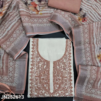 Half white semi linen salwar material jn252613-Neidhal