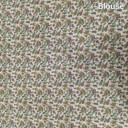 CODE NS08: Half white silk cotton saree(thin& light weight)art silk kalamkari applique work & zari lines all over