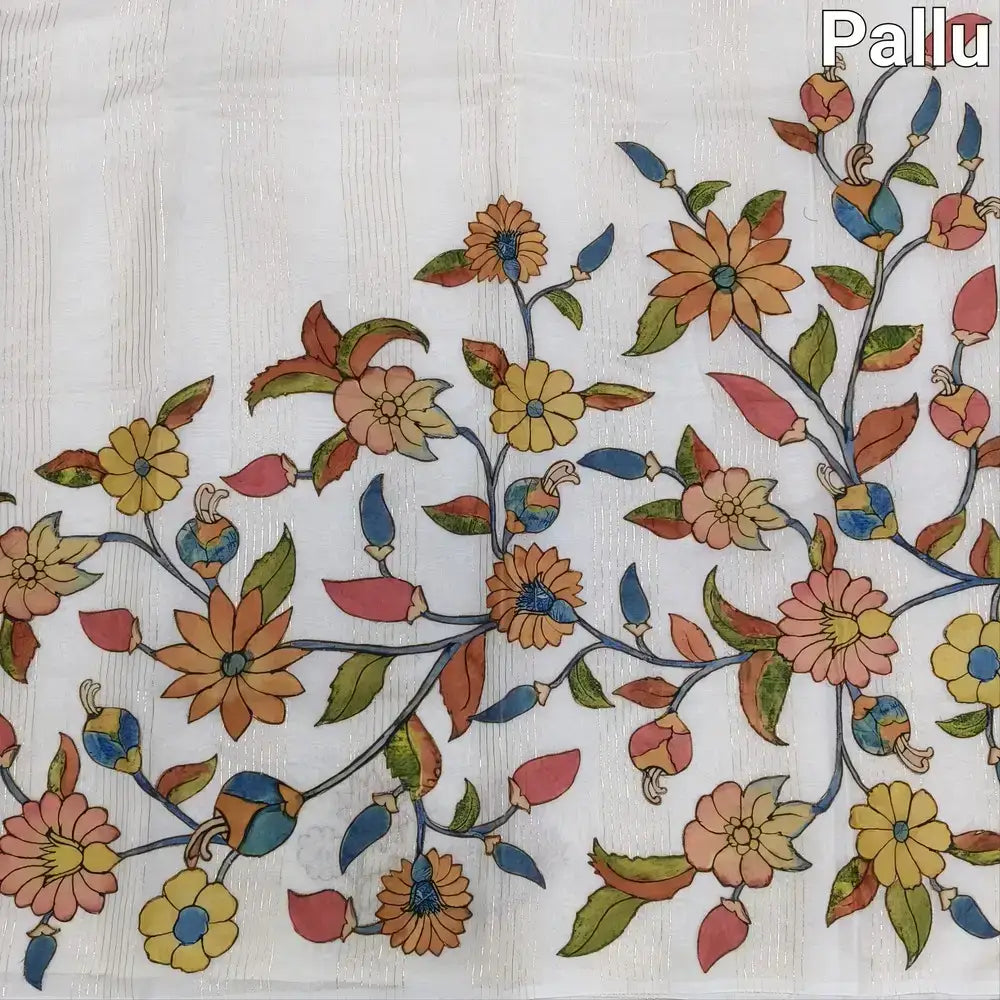 Half white silk cotton saree pallu - Neidhal