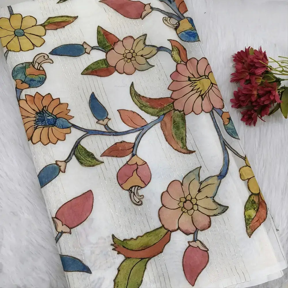 Half white silk cotton saree - Neidhal