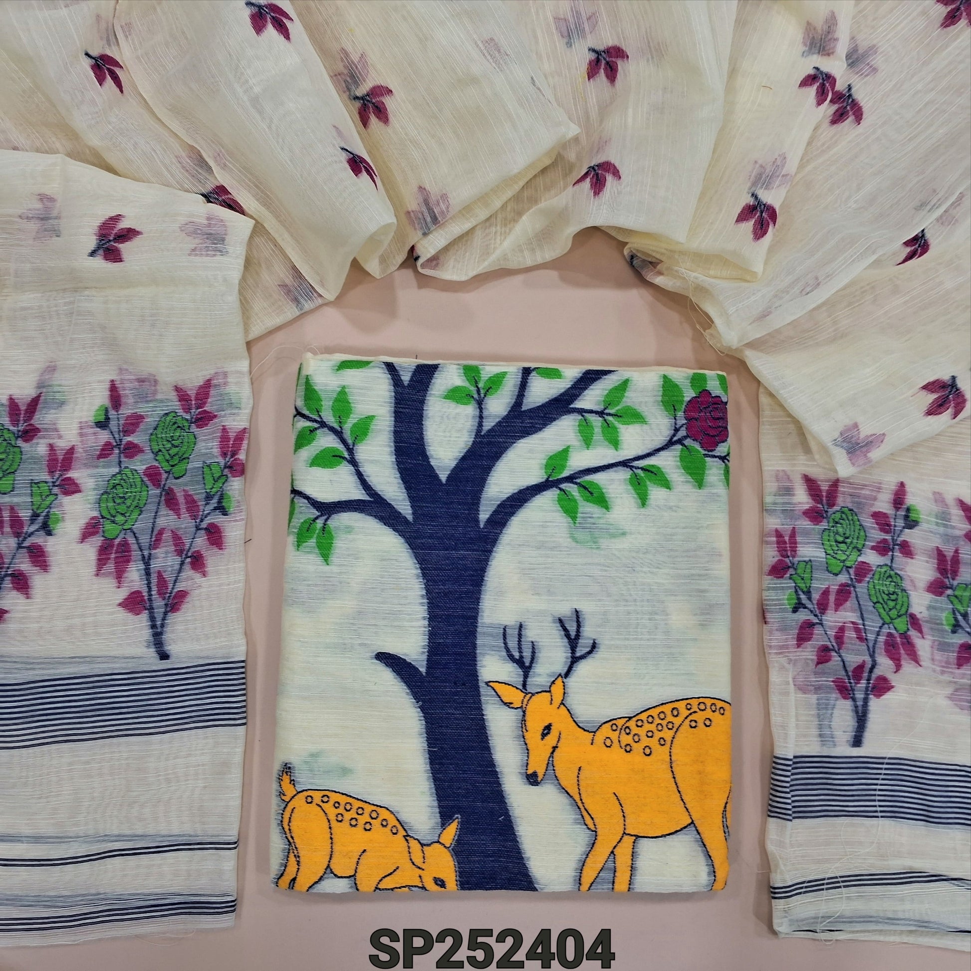 Half white slub silk cotton salwar material SP252404-Neidhal