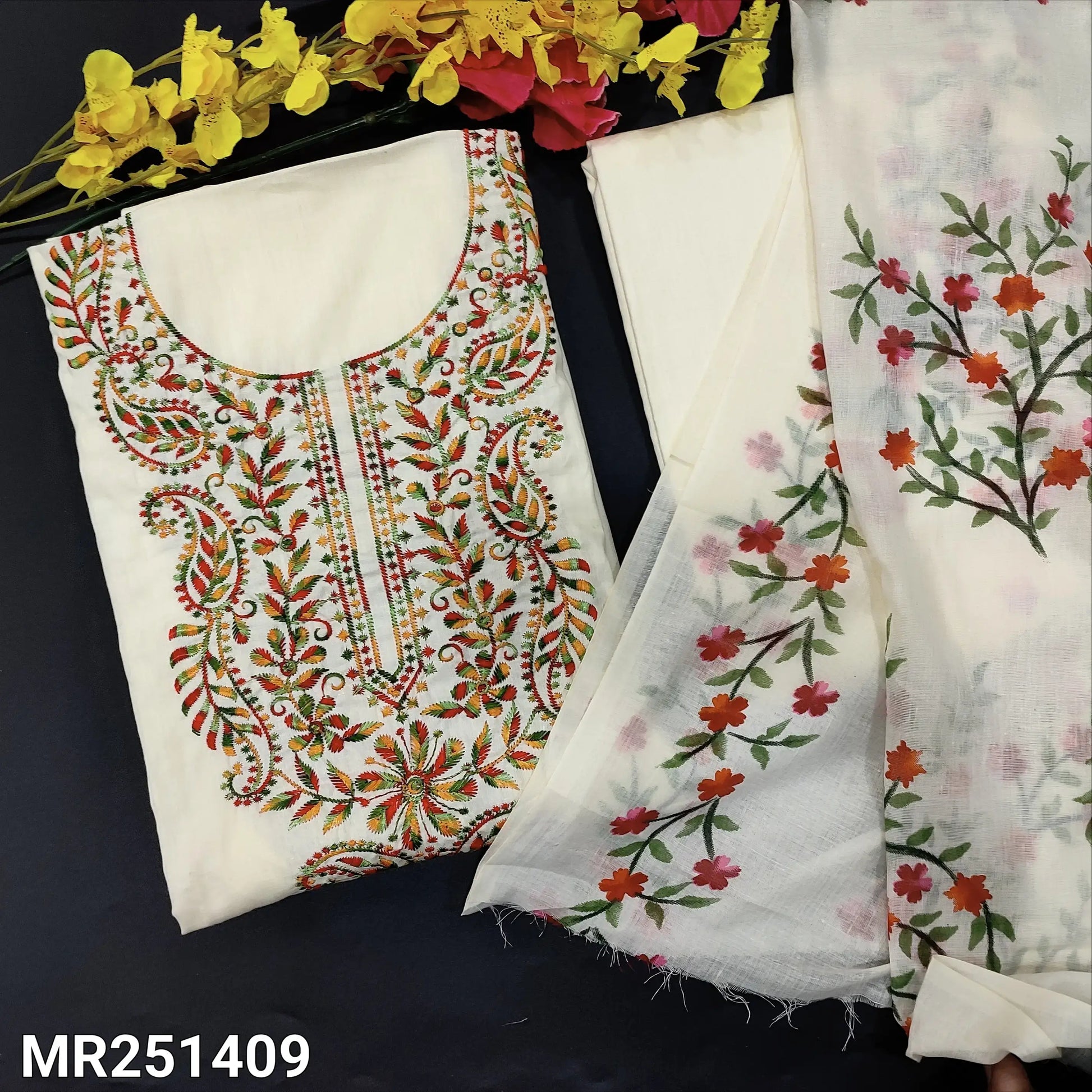 Half white soft cotton salwar material mr251409-Neidhal