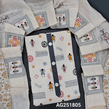 Half white warli embroidered pure cotton salwar material ag251805 Neidhal