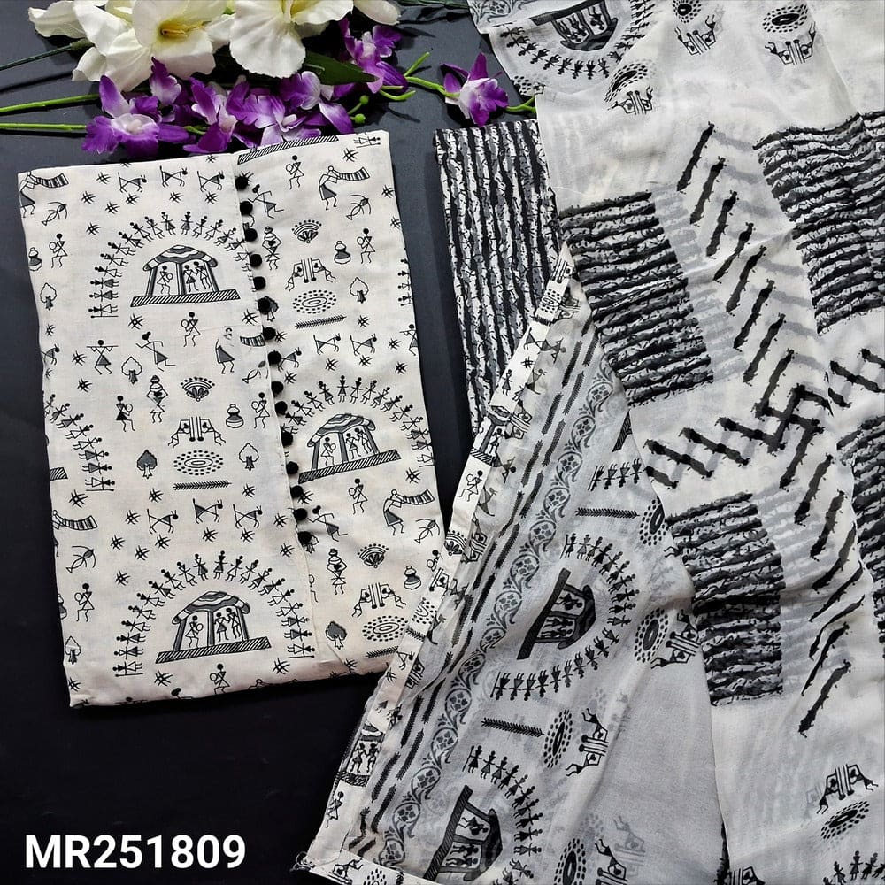 Half white warli printed cotton salwar material mr251809-Neidhal
