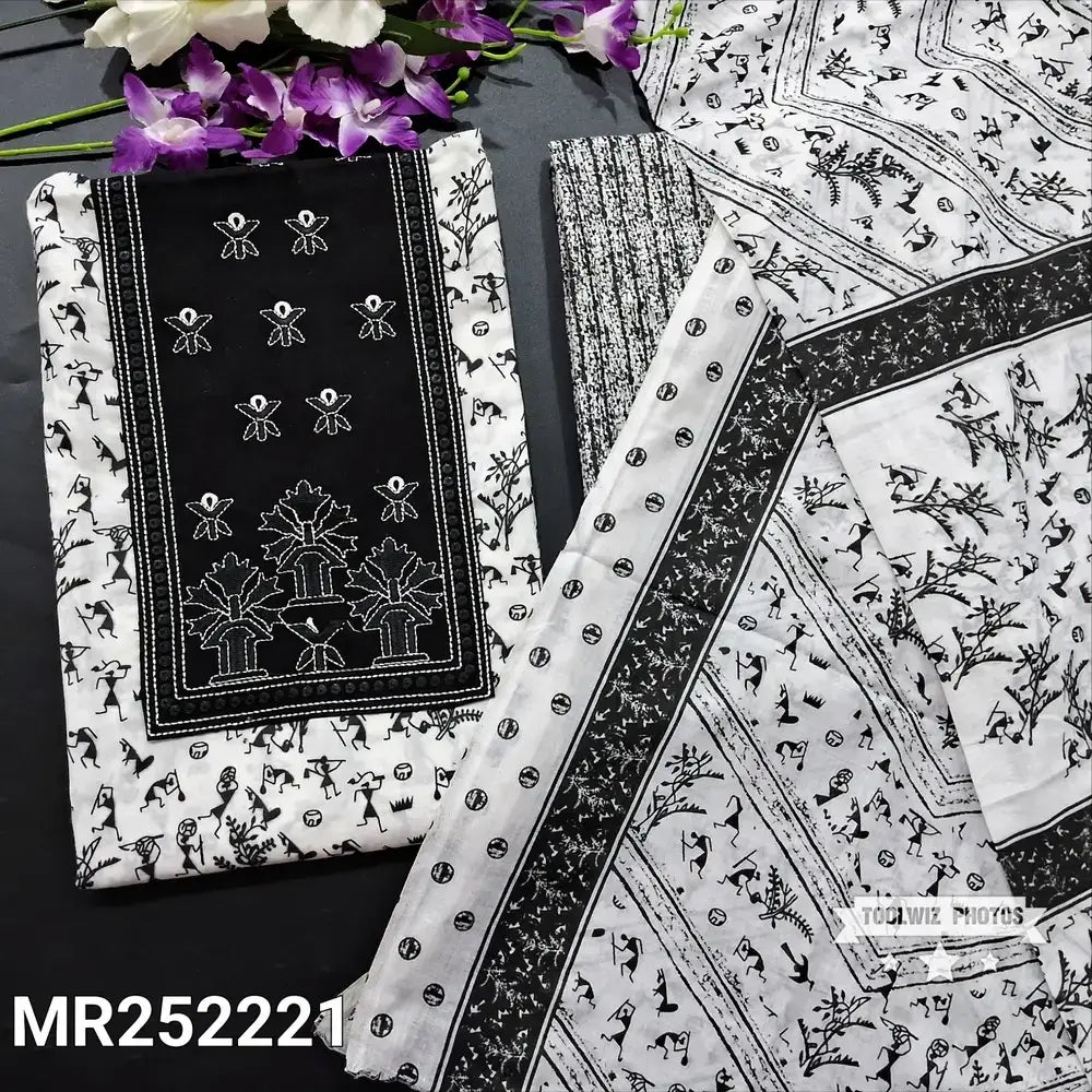 Half white warli printed cotton salwar material mr252221-Neidhal