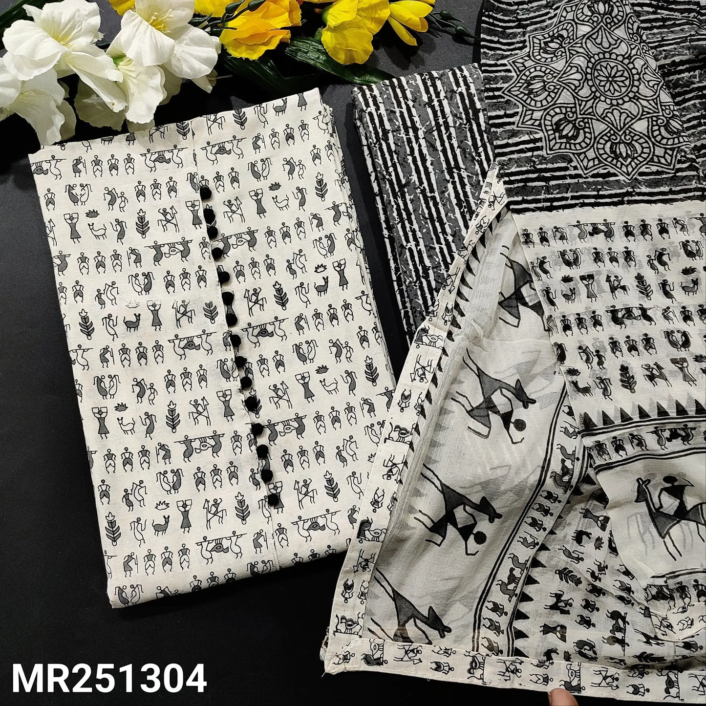 Half white warli printed soft cotton salwar material mr251304-Neidhal
