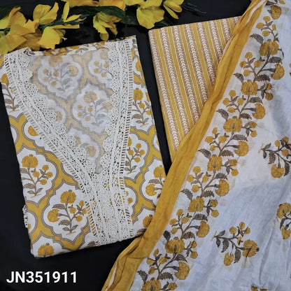 Half white yellow floral printed cotton salwar material jn251911-Neidhal