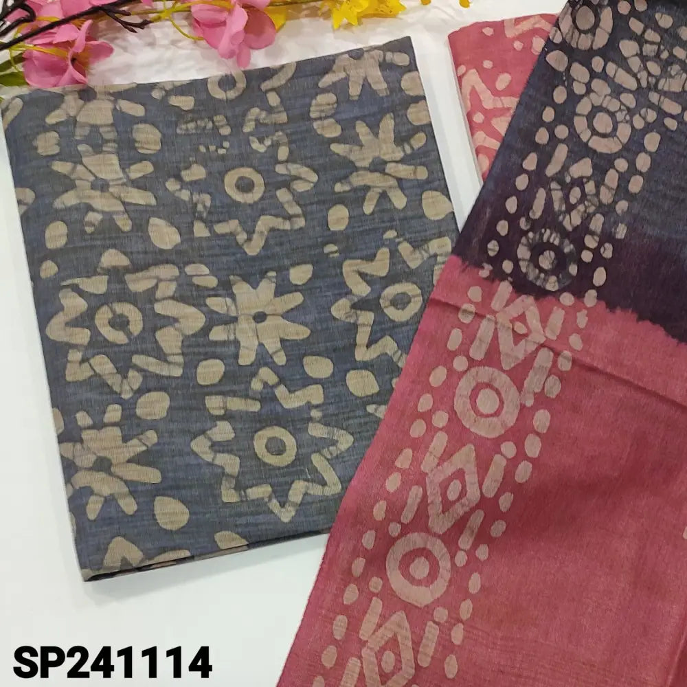 CODE SP241114: Blue bagalpuri jute silk cotton unstitched salwar material original wax batik all over(lining
