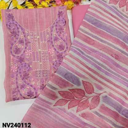 CODE NV240112: Pastel pink with silver tint sobar printed tissue silk cotton unstitched salwar material embroidered