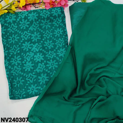 CODE NV240307: Dark turquoise green semi georgette unstitched salwar material original wax batik &thin zari line all