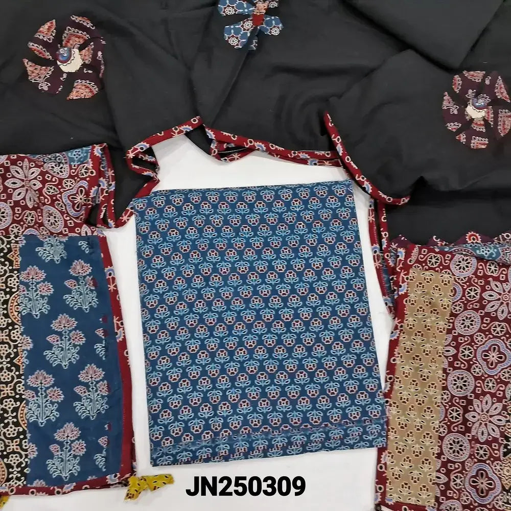 Indigo blue ajrak block printed pure cotton salwar material jn250309-Neidhal