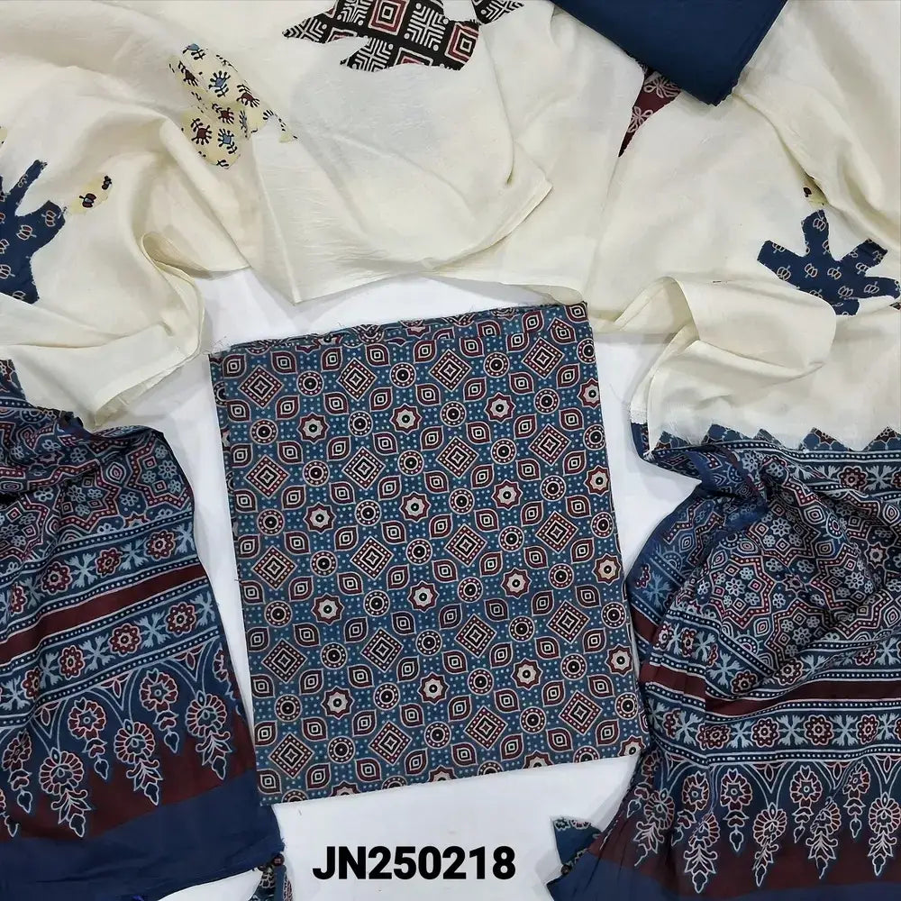 Indigo blue ajrak block printed pure cotton salwar material jn250218-Neidhal