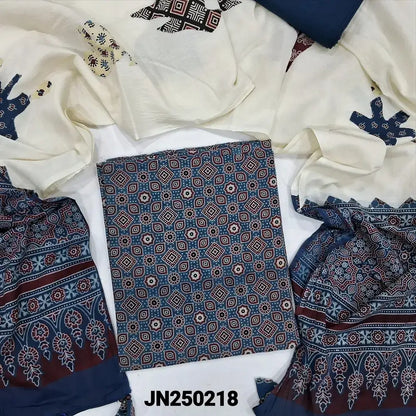 Indigo blue ajrak block printed pure cotton salwar material jn250218-Neidhal