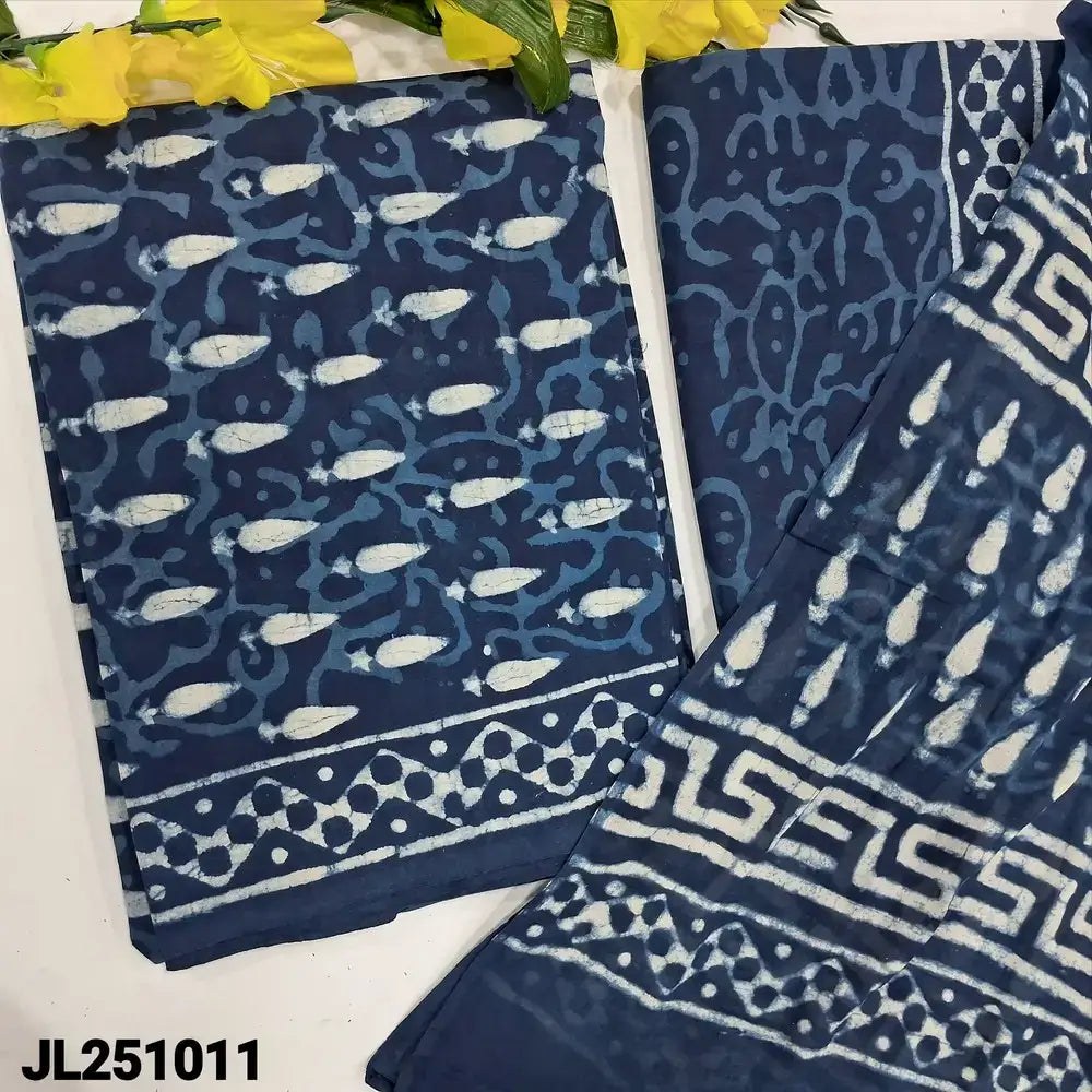 Indigo blue block printed pure cotton salwar material jl251011-Neidhal