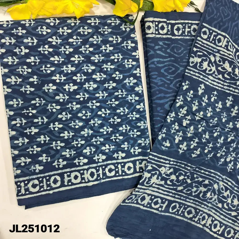 Indigo blue block printed pure cotton salwar material jl251012-Neidhal