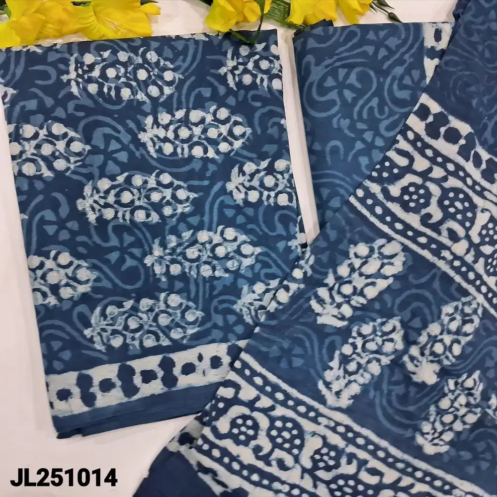 Indigo blue block printed pure cotton salwar material jl251014-Neidhal