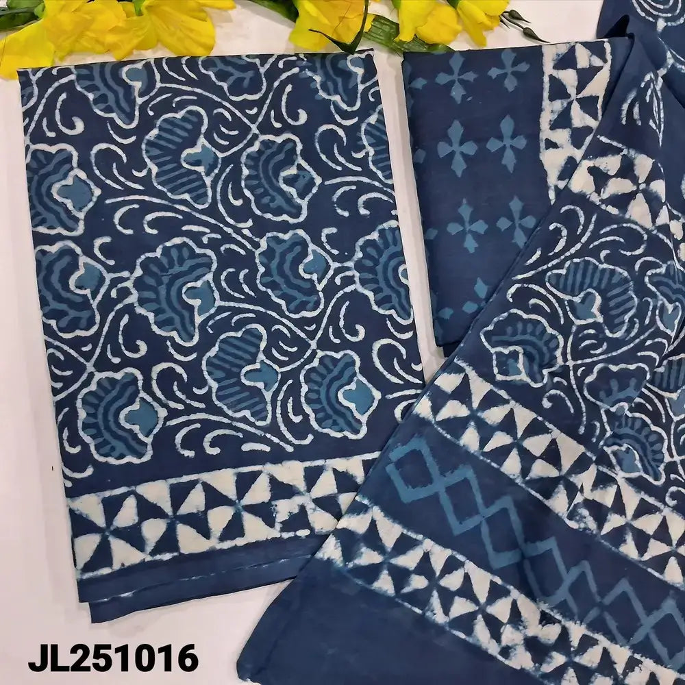 Indigo blue block printed pure cotton salwar material jl251016-Neidhal