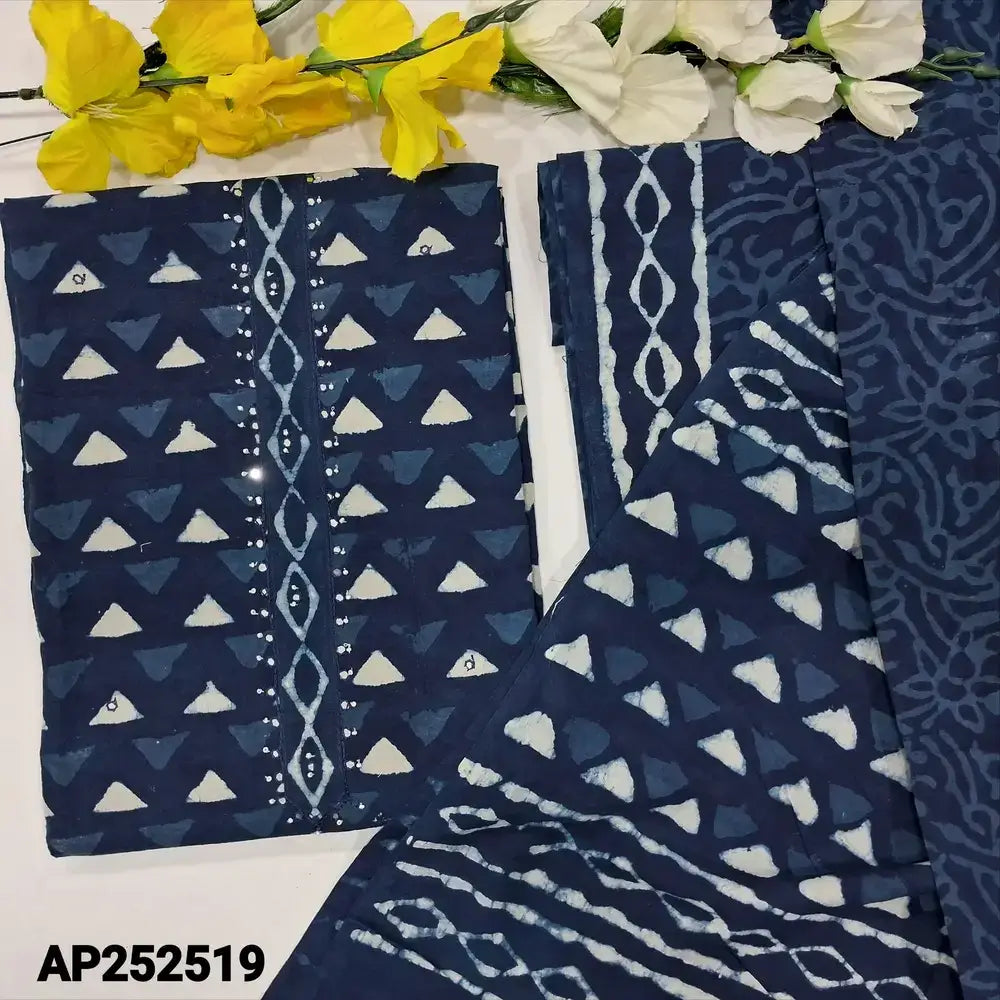 Indigo blue block printed soft cotton salwar material ap252519-Neidhal