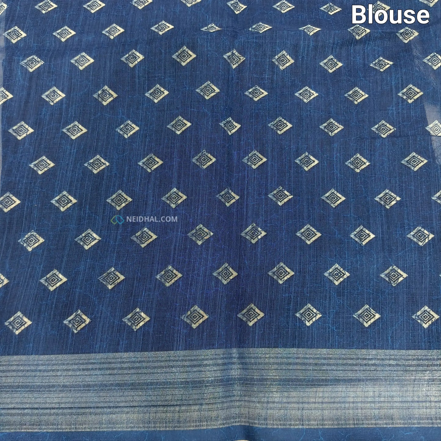 Indigo blue printed fancy semi linen saree ns39-Neidhal