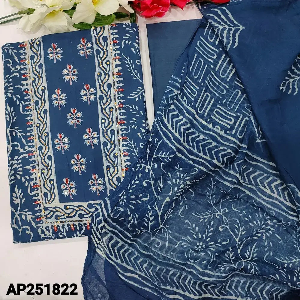 Indigo Blue Printed Satin Cotton Salwar Material AP251822- Neidhal