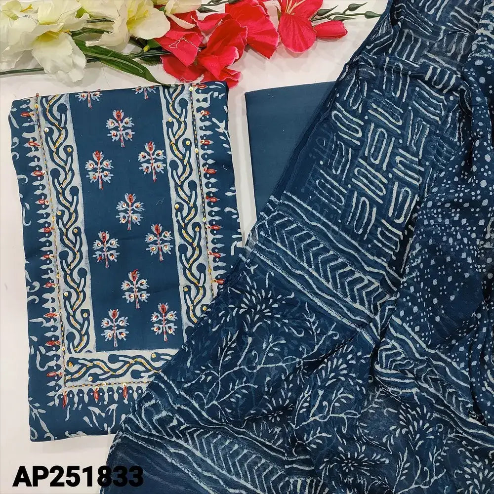 Indigo Blue Printed Satin Cotton Salwar Material AP251833 - Neidhal