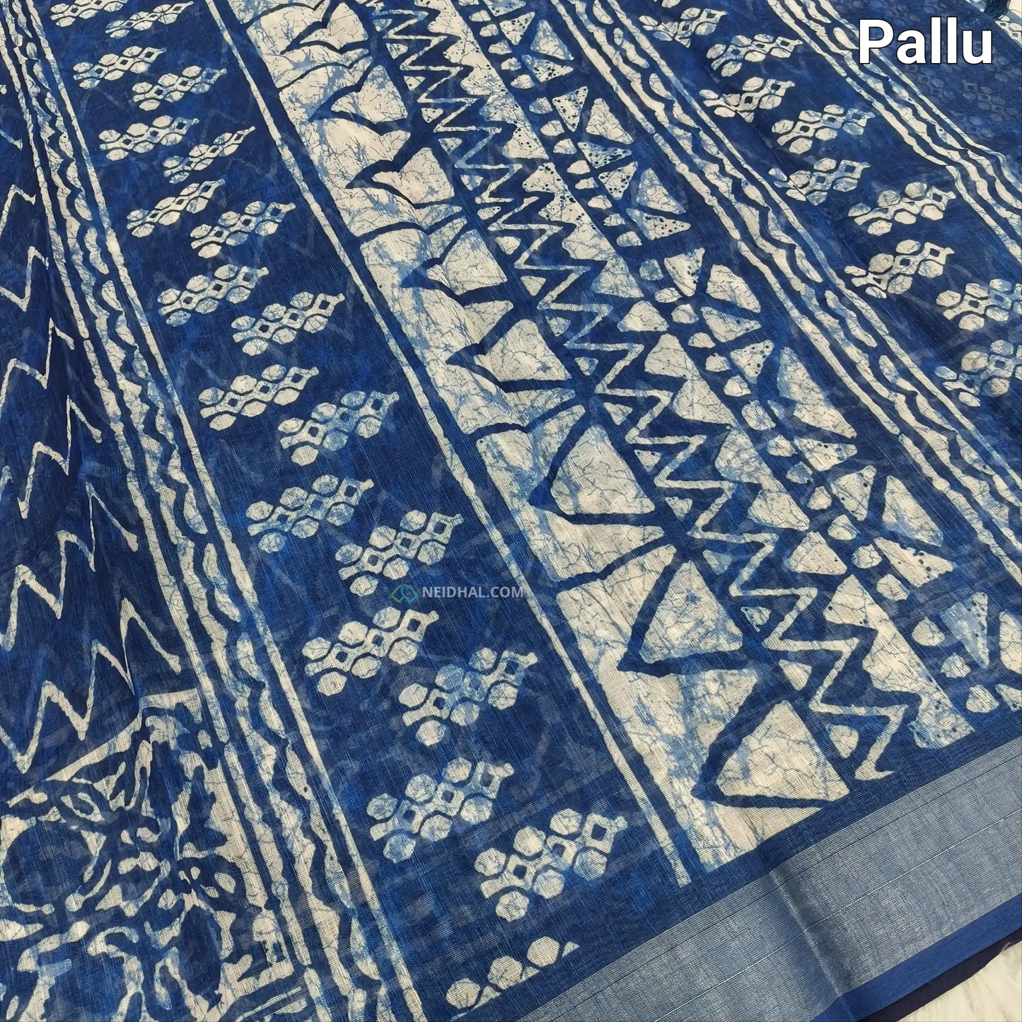 Indigo Blue Printed Semi Linen Saree - Lightweight & Elegant | Neidhal