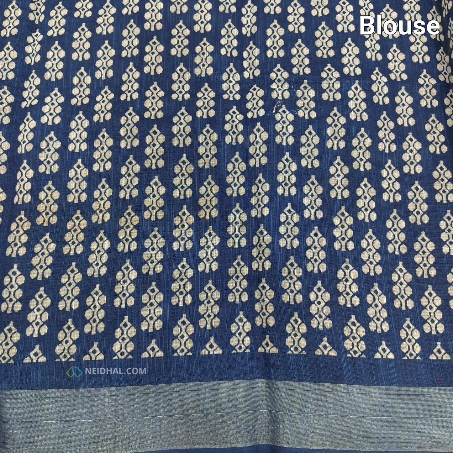 Indigo Blue Printed Semi Linen Saree - Lightweight & Elegant | Neidhal
