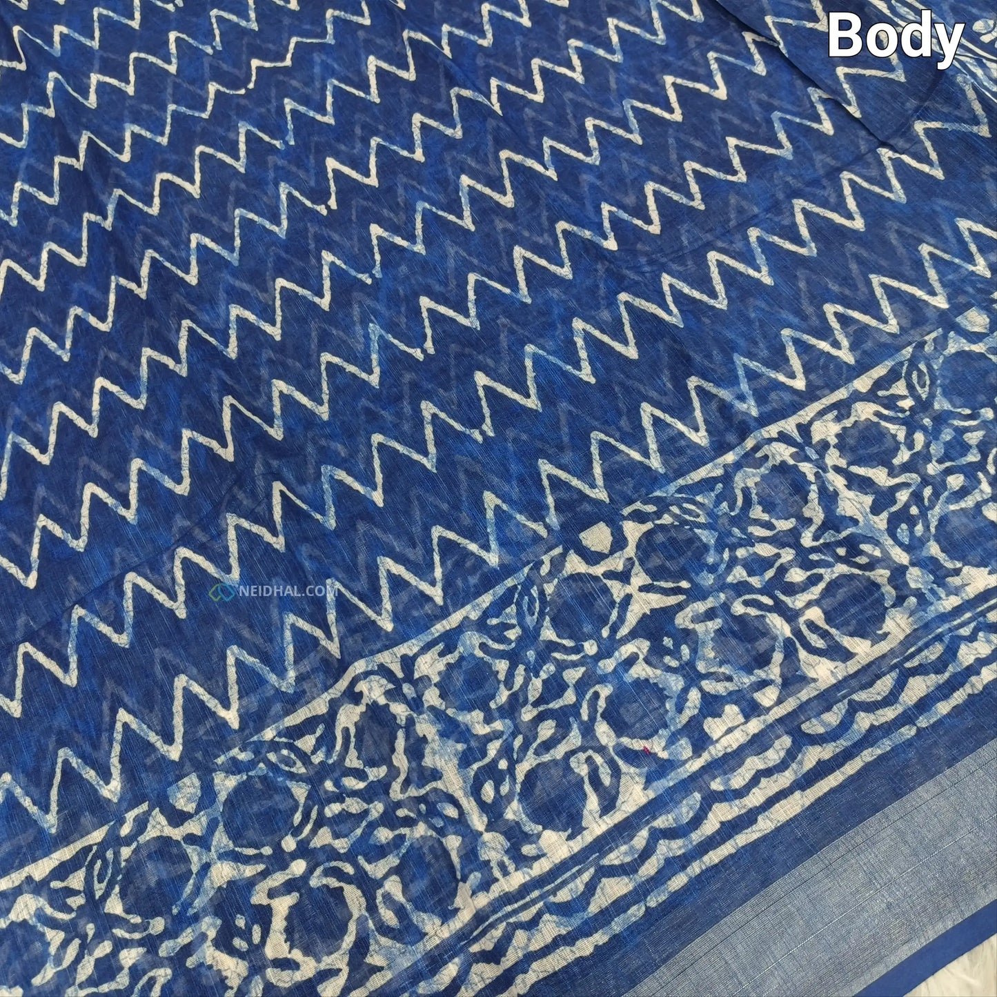 Indigo Blue Printed Semi Linen Saree - Lightweight & Elegant | Neidhal