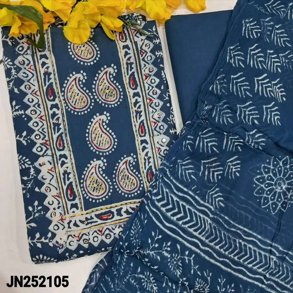 Indigo blue wax batik satin cotton salwar material jn252105-Neidhal