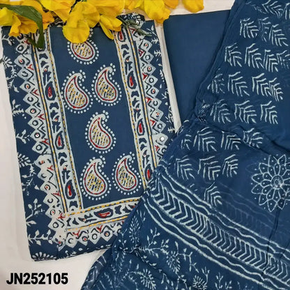 Indigo blue wax batik satin cotton salwar material jn252105-Neidhal