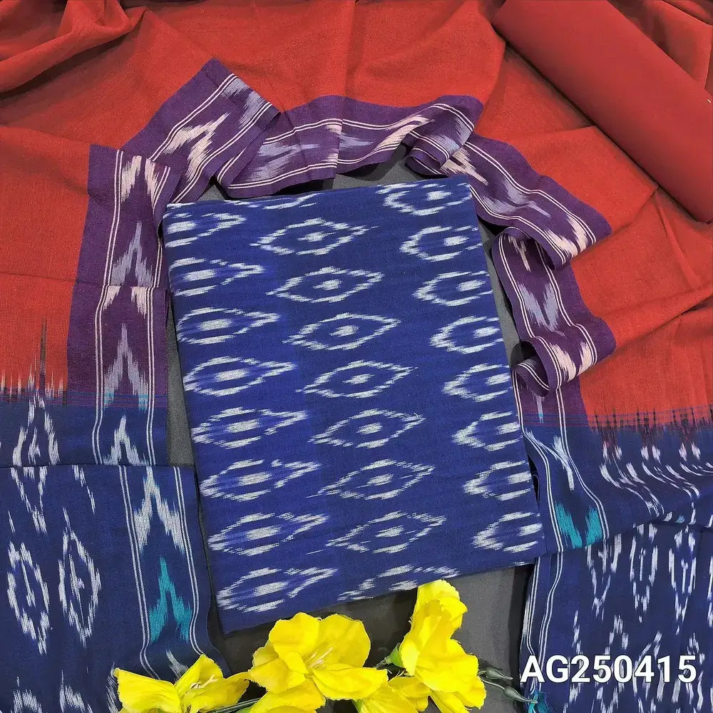 Ink blue ikat woven pure handloom cotton salwar material ag250415-Neidhal