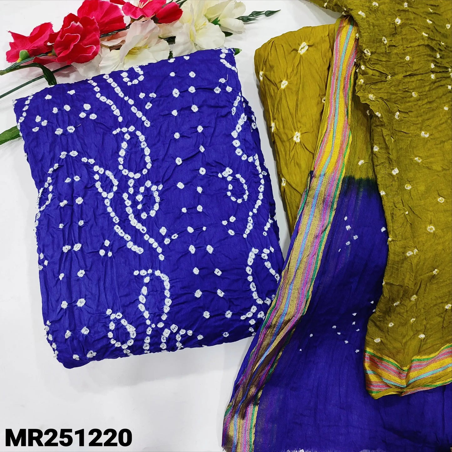 Ink blue original bandhini cotton salwar material mr251220-Neidhal