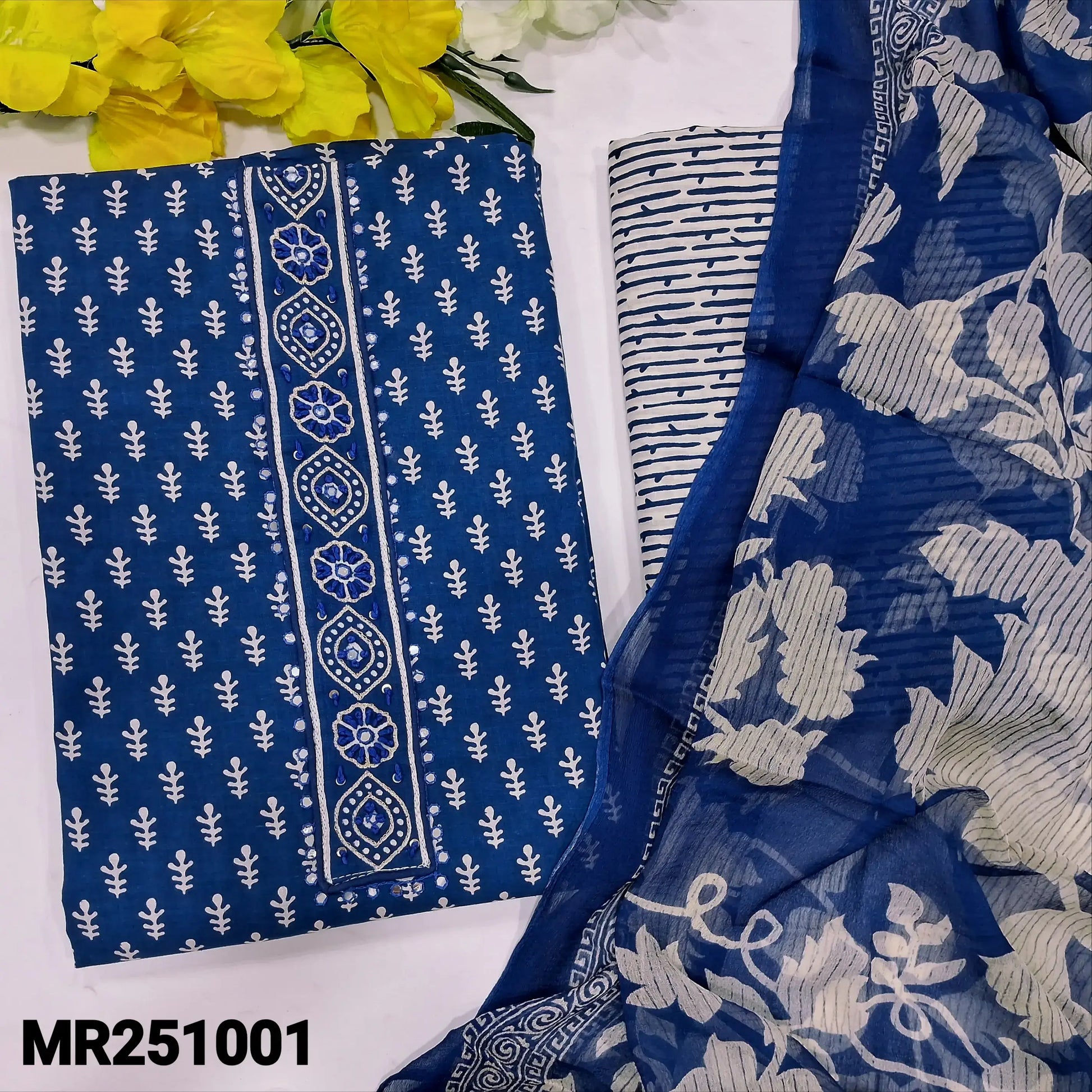 Ink blue printed cotton salwar material mr251001-Neidhal