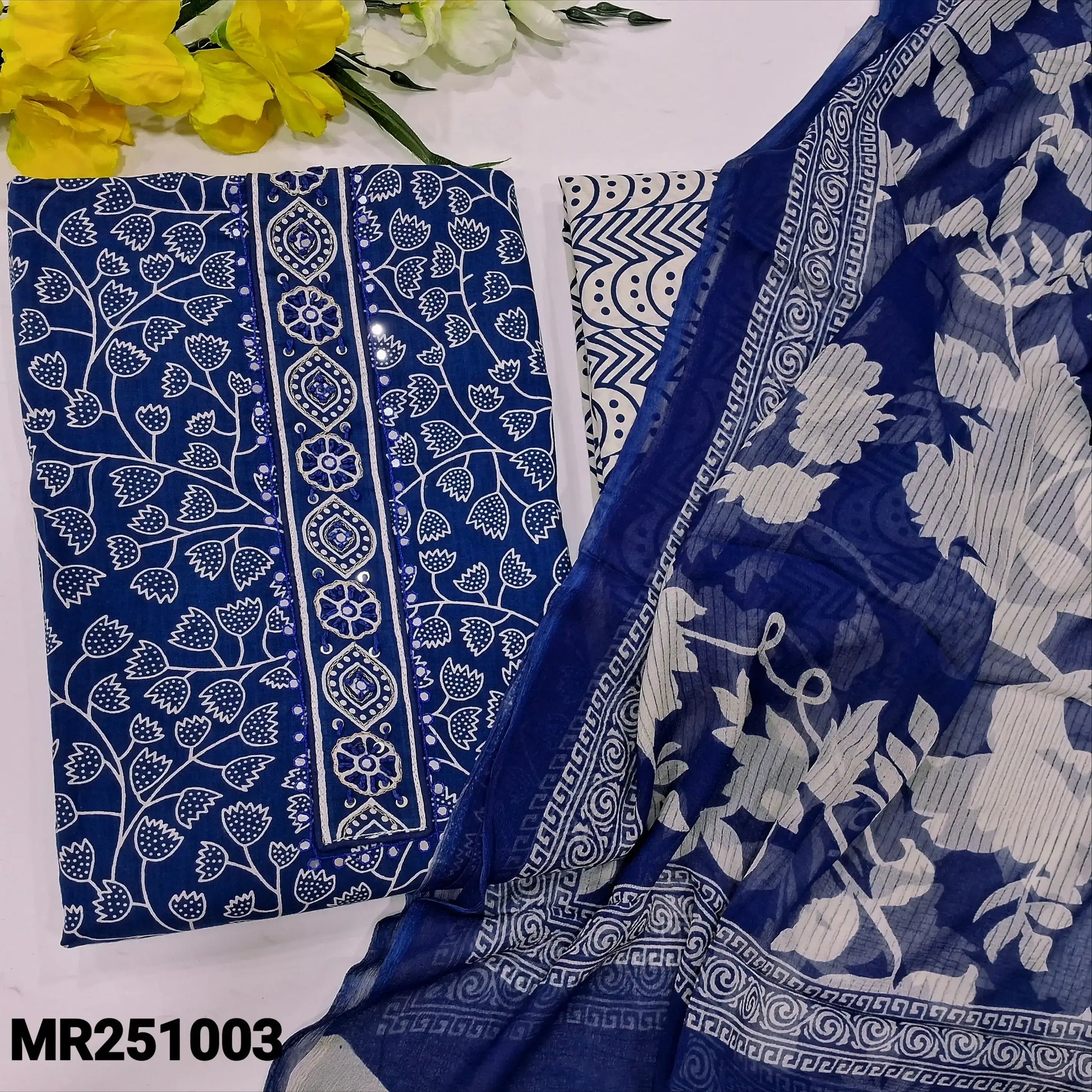 Ink blue printed cotton salwar material mr251003-Neidhal