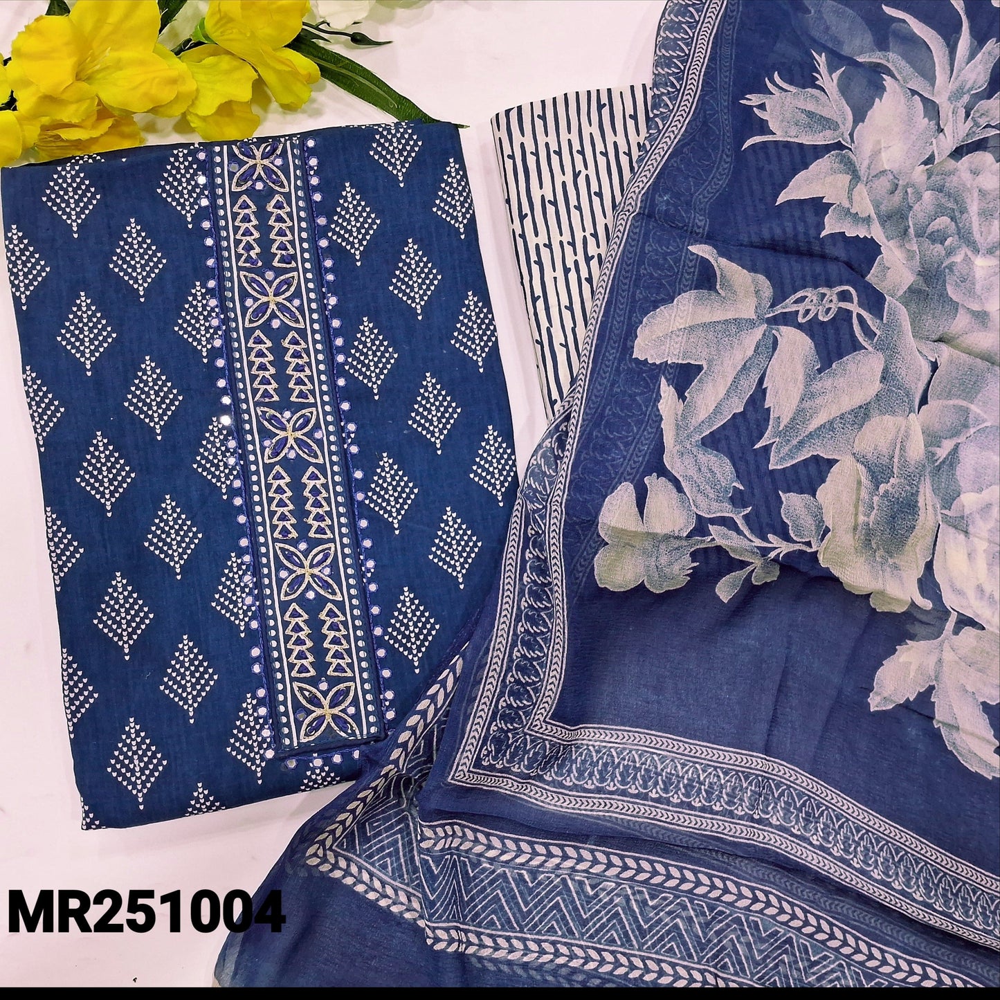 Ink blue printed cotton salwar material mr251004-Neidhal