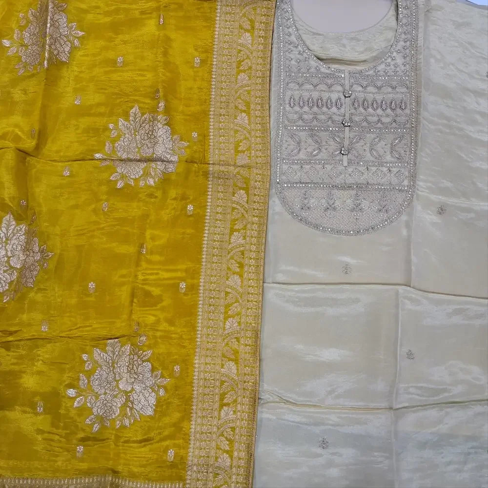 Ivory designer pure tissue silk salwar material ag251901 Neidhal