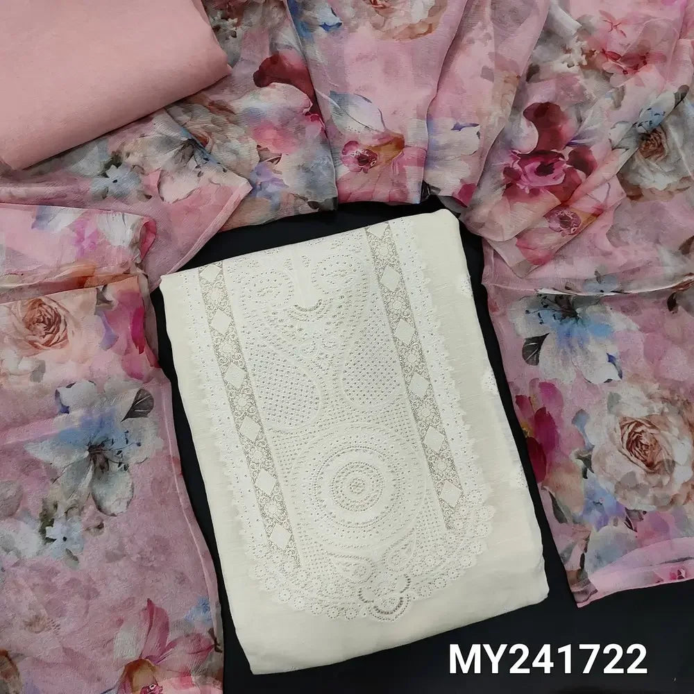 Ivory Slub Cotton Salwar Material – Zari Woven & Chiffon Dupatta – Neidhal