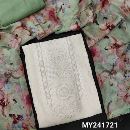 Ivory Slub Cotton Salwar Material – Zari Woven & Chiffon Dupatta – Neidhal