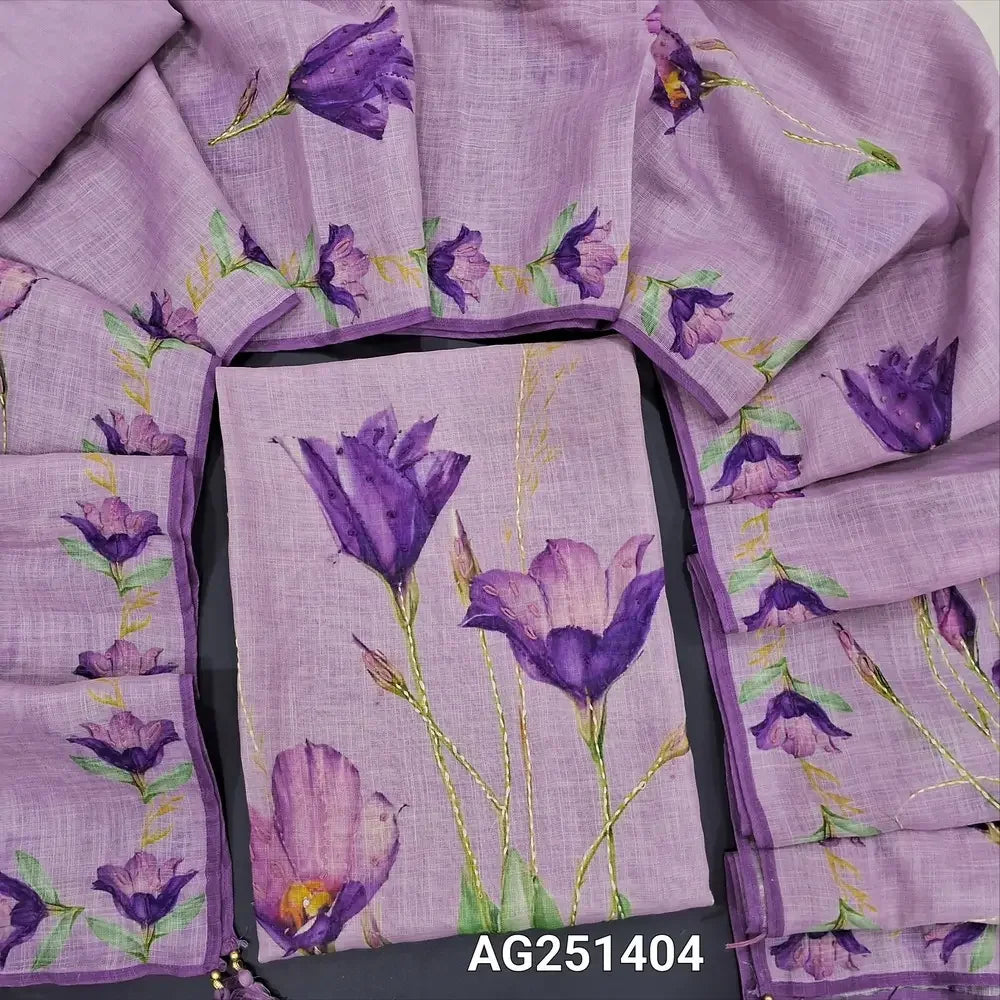 Lavender digital printed pure linen salwar material ag251404-Neidhal