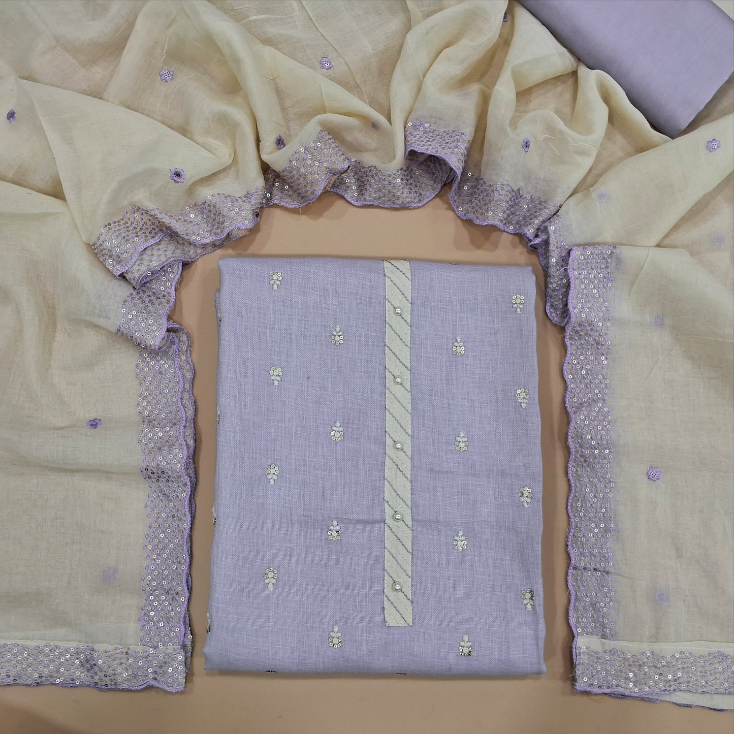 Lavender embroidered linen salwar material SP252423-Neidhal