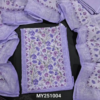 Lavender floral printed schiffli embroidered semi linen salwar material my251004-Neidhal